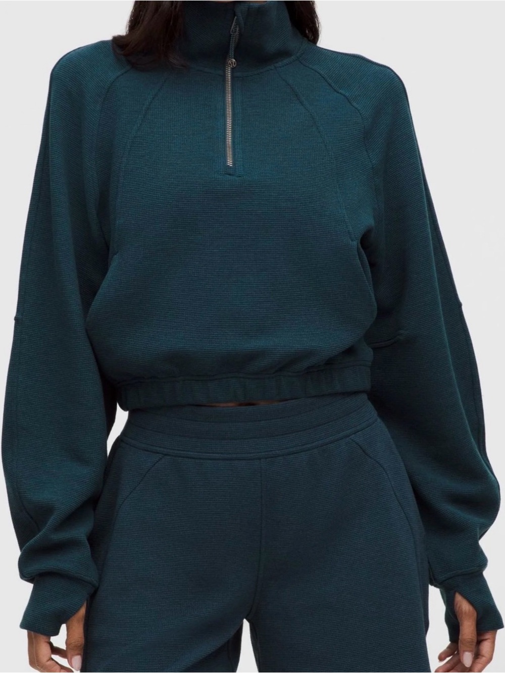 lululemon Scuba Cropped Half-Zip Funnel Neck Waffle in Heather Indochine Blue